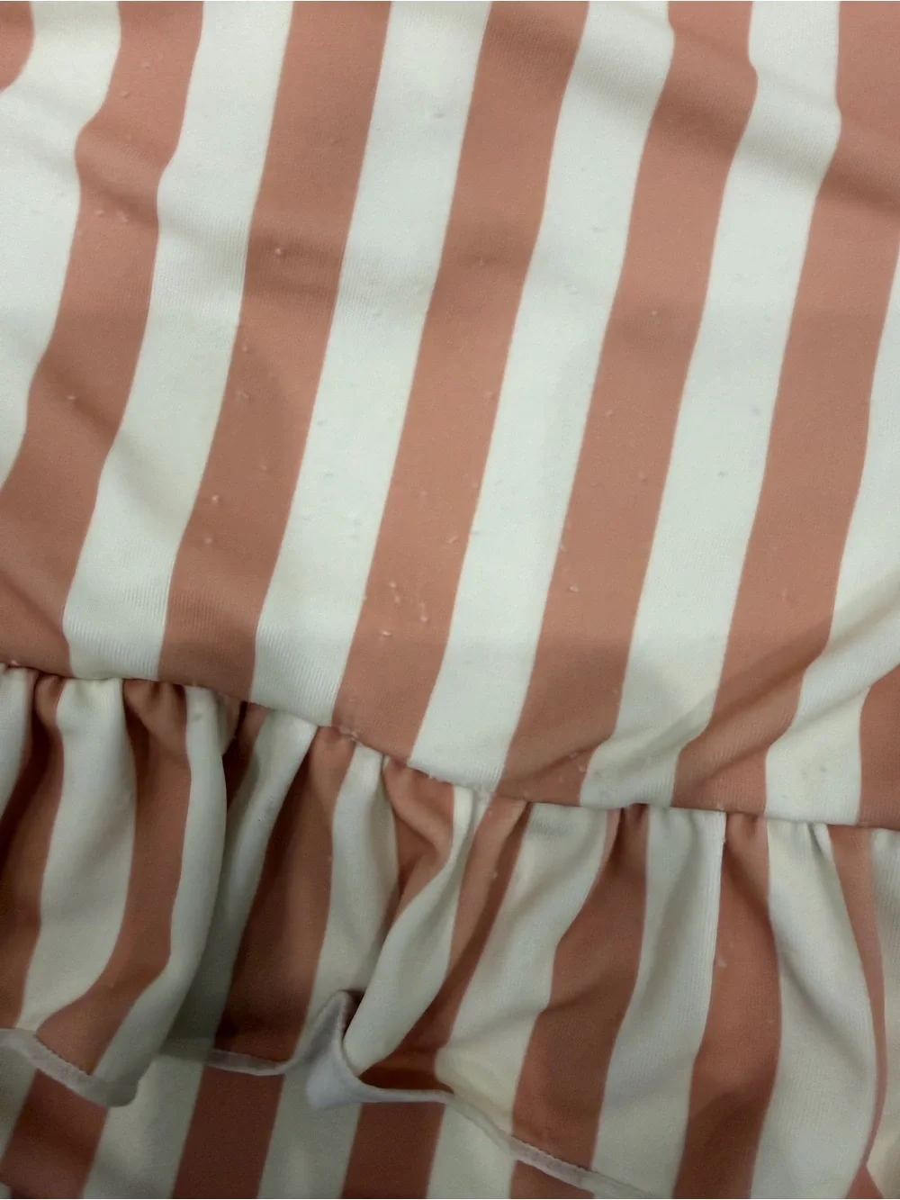 LDIOIF Girls Peach Stripe Ruffle Long Sleeve One Piece Swimsuit Size 5-6